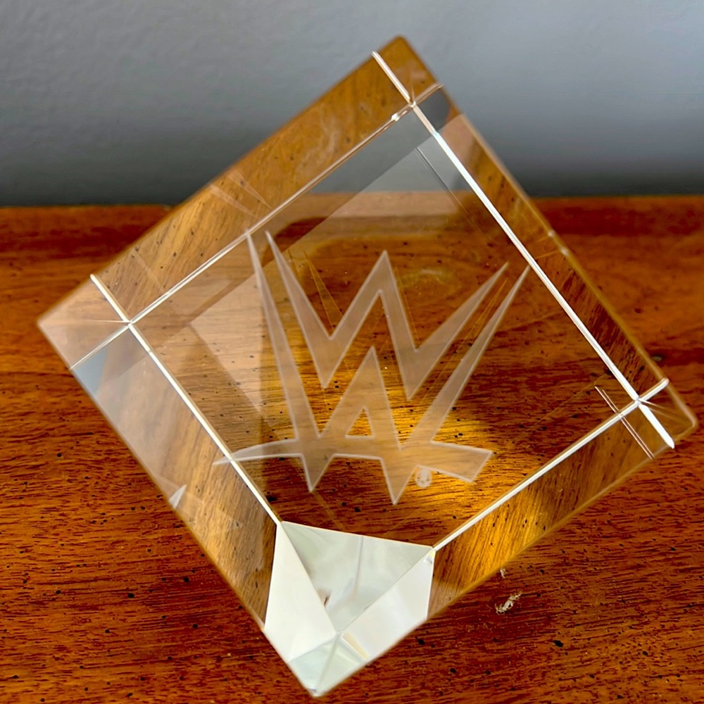 New WWE clear paperweight with gift box.